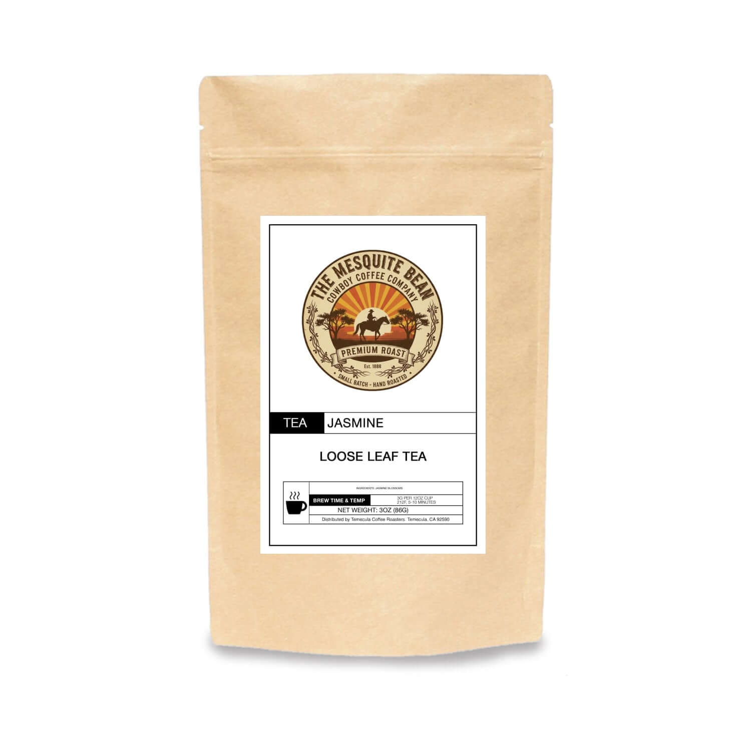 Jasmine green tea packaged in a loose leaf tea bag from The Mesquite Bean.